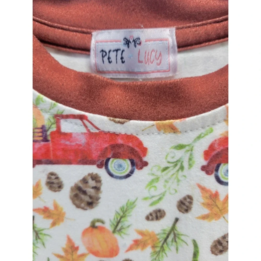 Pete + Lucy Kids Harvest Red Truck Pumpkin‎ Fall Romper Rust 6-9M